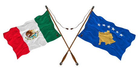 National flag of Kosovo and Mexico. Background for designers