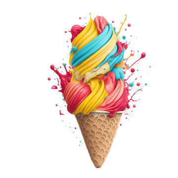 Colorful Scoop of Ice cream Illustration with white background. generative AI