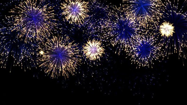 Fireworks in golden and  blue color transparent background with alpha channel.