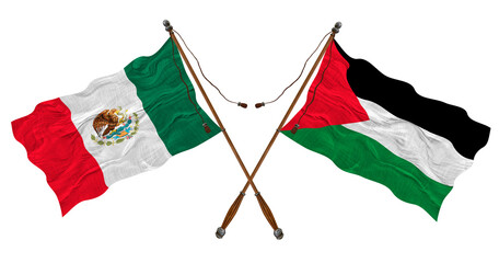 National flag of Palestine and Mexico. Background for designers