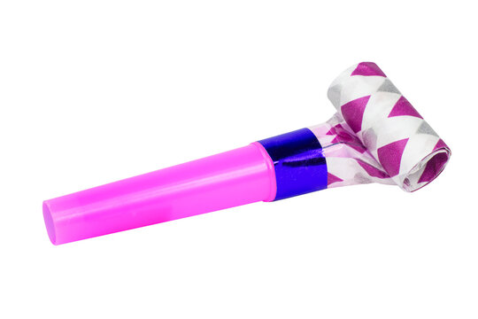Party horn noisemaker blower rolled isolated on the white background cut out clipping path