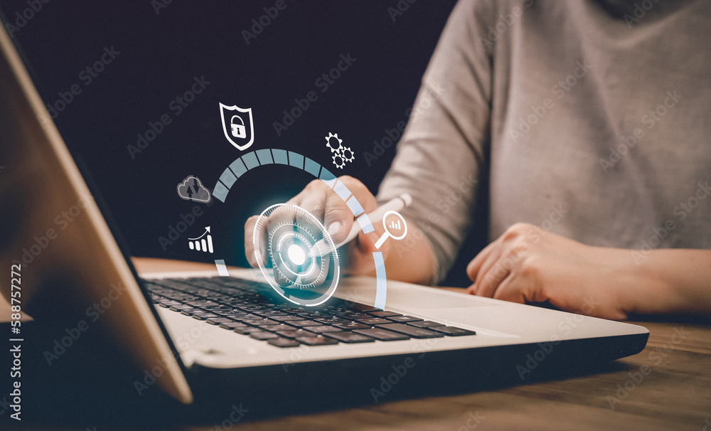 Aufkleber businessman using smart devices for digital technology connection and marketing,, links to artificia