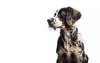 Dog. Dog hunting with ears on a white background. Copy space. Banner. Generative AI