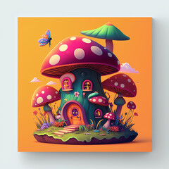 Vector illustration of a mushroom house. Illustration of a fairy tale