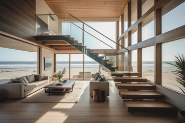 Bright and Inviting Interior of Modern Glass and Wood Beach House