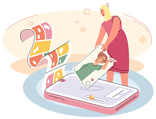 Modern communication concept. Woman and man couple chatting, messaging using chat app or social network on mobile phone. Two persons cellphone conversation sending romantic messages or photos