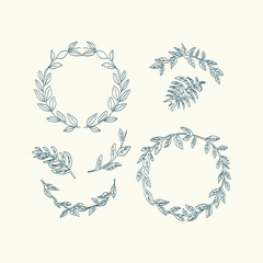 hand drawn floral decoration elements set