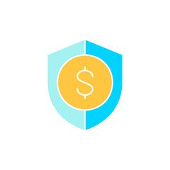 Protection money, shield with coin, money safety , insurance white outline icon. Finance, payment, invest finance symbol design.