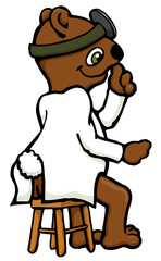 cartoon doctor bear sitting on a stool