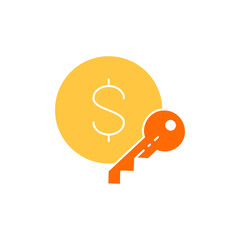 Coin with key, financial key, investment opportunity white outline icon. Finance, payment, invest finance symbol design.