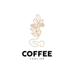 Coffee Logo, Coffee Tree Design, Cafe Drink Vector, Icon Brand Illustration Symbol
