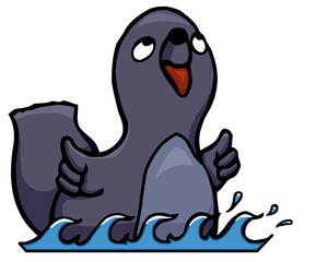 cartoon seal with water waves looking up