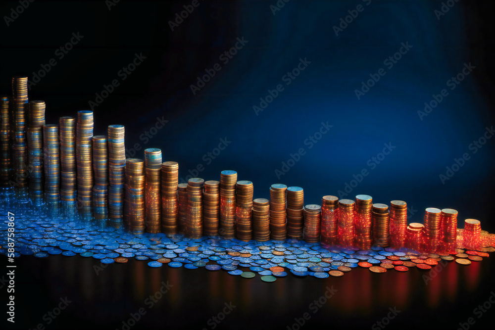 Aufkleber explore the growth and diversity of global finances with a glowing line graph and rows of assorted c