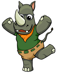 cartoon rhino zookeeper wearing thick glasses