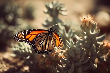 Fototapeta na wymiar The Monarch Butterfly in the Desert. Generative AI