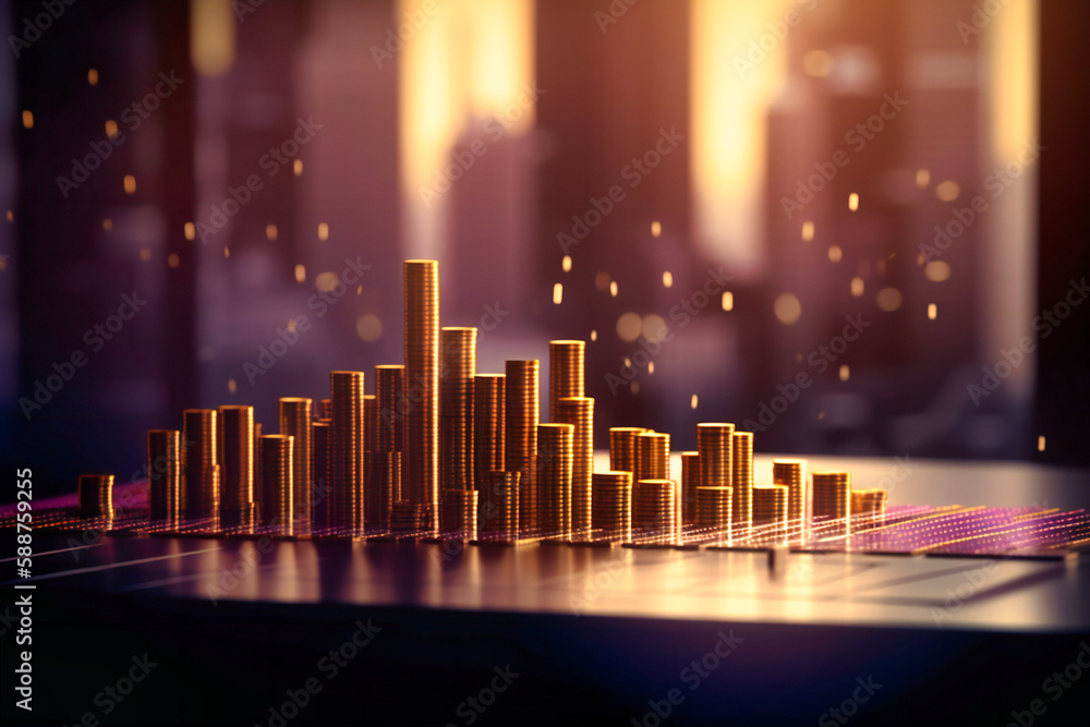 Aufkleber delve into the world of business and finance with a 3d bar chart surrounded by gleaming coins on an 