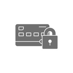 Credit card with lock, secure payments, secured credit card grey fill icon. Shopping, online banking, finance symbol design.