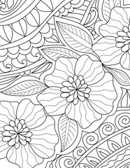 Decorative detailed mehndi design style floral coloring book page illustration