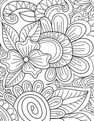 Decorative detailed mehndi design style floral coloring book page illustration
