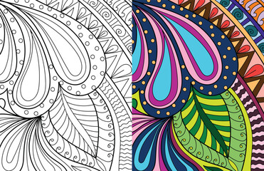 Decorative detailed mehndi design style floral coloring book page illustration
