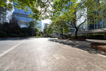 empty floor with city skyline in hong kong china