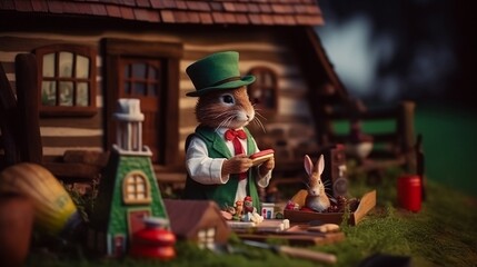 Obraz na płótnie Canvas Magic bunny and fairytale house