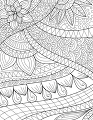 Decorative detailed mehndi design style floral coloring book page illustration
