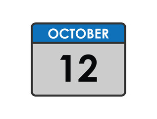 12th October calendar icon. Calendar template for the days of October.