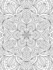 Decorative rounded detailed mandala coloring page illustration