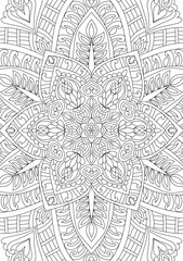 Decorative rounded detailed mandala coloring page illustration