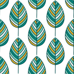 Leaves with ornament seamless pattern