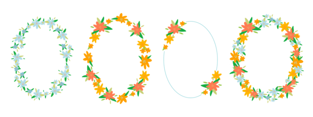 Set of oval frame with wildflowers on white background. Modern abstract design template. 