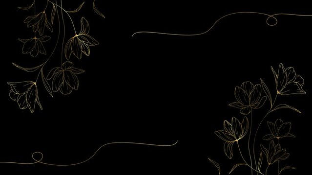 Painted golden flowers on a black background spring theme, banner