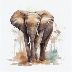 This beautiful watercolor illustration of an elephant in the wild captures the majesty and beauty of African nature. Generative AI