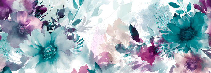 Abstract art. Colorful painting art of a spring flower meadow. Floral watercolor background. Generative AI.
