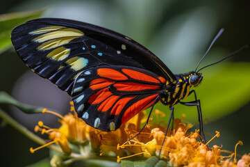 Fototapeta na wymiar Ornithoptera Goliath butterfly on flower