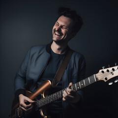 Obraz premium portrait of a man with guitar, ai generative