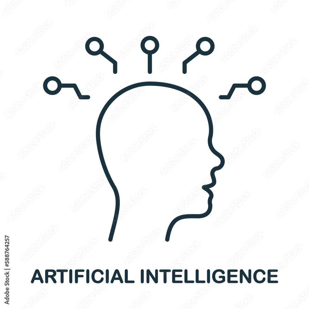 Poster machine learning outline sign. intellectual process symbol. artificial intelligence line icon. digit