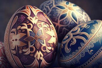 Decorative easter eggs with ornament. Generative AI