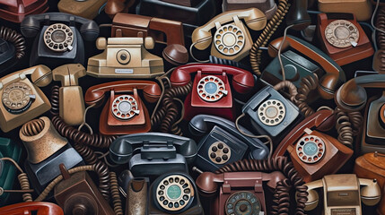 a lot of old telephones as close up created with Generative AI technology