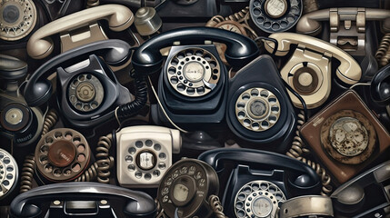 a lot of old telephones as close up created with Generative AI technology