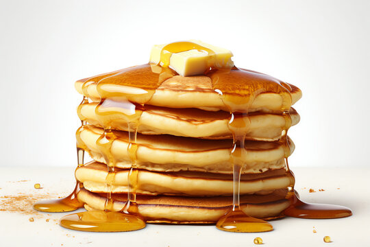 A stack of fluffy pancakes, isolated white object. generative AI