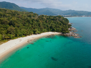 Laem singh beach view in a sunny day from Laem Singh viewpoint, the tourist destination in Phuket, Thailand