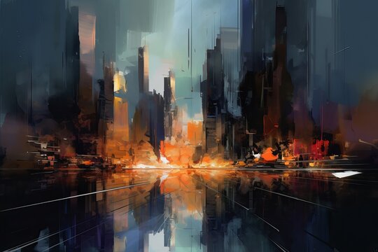 Miasto abstrakcyjny kolorowy animowany obraz Generative AI © ArtPainting