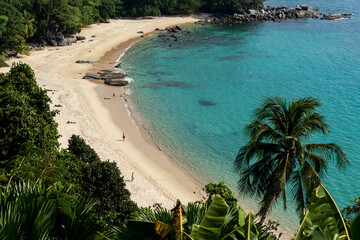 Laem singh beach view in a sunny day from Laem Singh viewpoint, the tourist destination in Phuket, Thailand