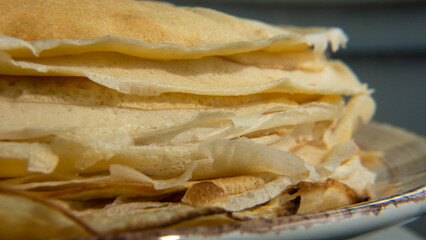 Stack of pancakes baked from white wheat flour, national cuisine, cooking traditions, carbohydrate foods, gluten-free diet, healthy eating