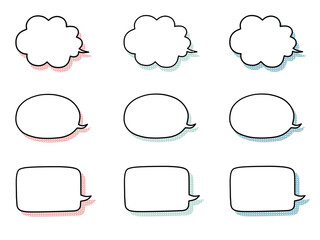 手書き風吹き出しセット　くすみカラーのドット柄の影付き