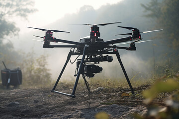Large drone equipped with specialized sensors. Collecting environmental data and assess the health of remote ecosystem. The drone allows for more efficient data collection and analysis. Generative AI