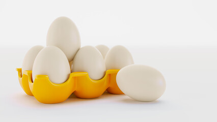 plastic box for eggs with egss isolated on white, 3D render