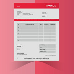Professional red Invoice template design, Letter size invoice design, colorful invoice design, simple invoice design
